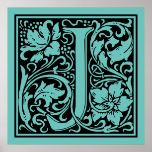 Letter J Medieval Monogram Art Nouveau Poster