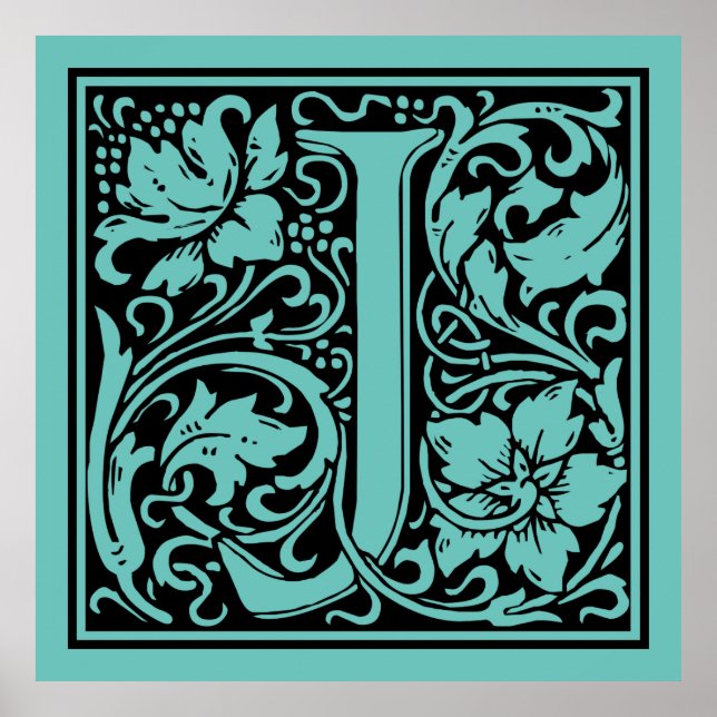 Letter J Medieval Monogram Art Nouveau Poster (Front)