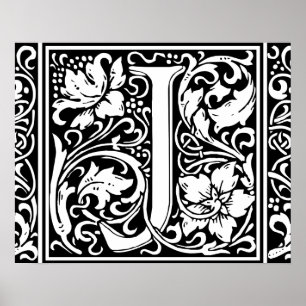 Letter J Medieval Monogram Art Nouveau Poster
