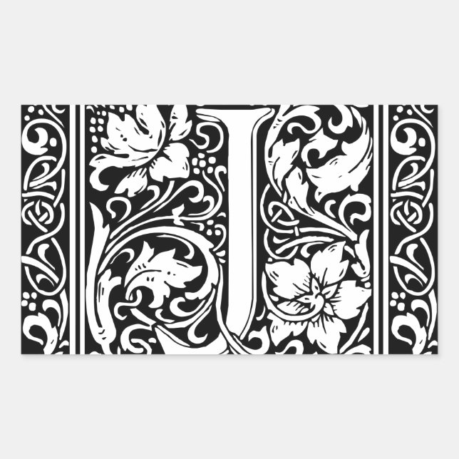 Letter J Medieval Monogram Art Nouveau Rectangular Sticker (Front)