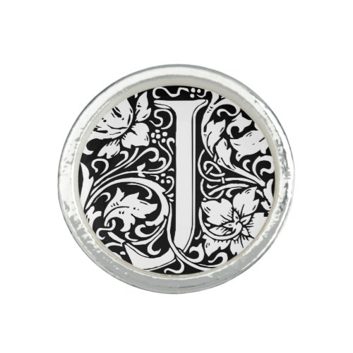 Letter J Medieval Monogram Art Nouveau Ring