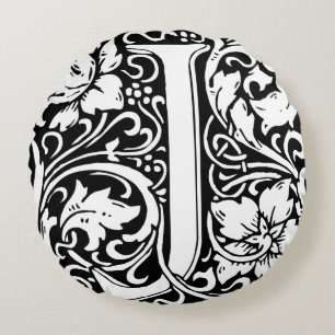 Letter J Medieval Monogram Art Nouveau Round Pillow