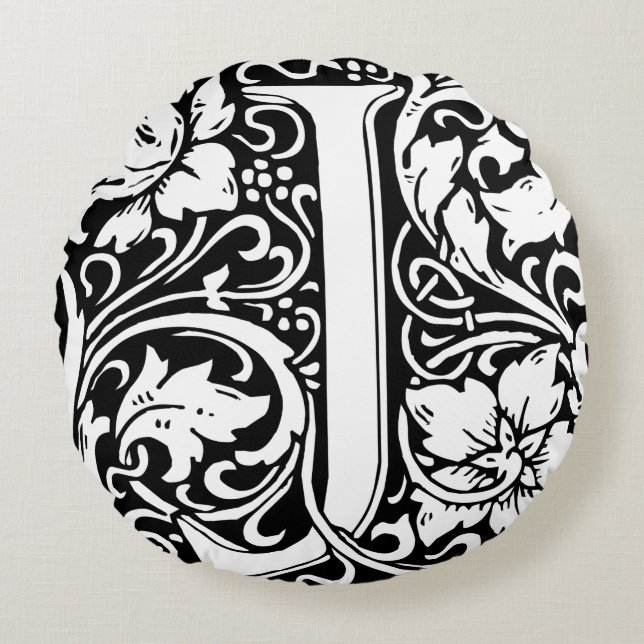 Letter J Medieval Monogram Art Nouveau Round Pillow (Front)