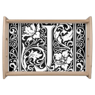 Letter J Medieval Monogram Art Nouveau Serving Tray