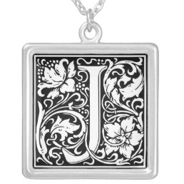 Letter J Medieval Monogram Art Nouveau Silver Plated Necklace