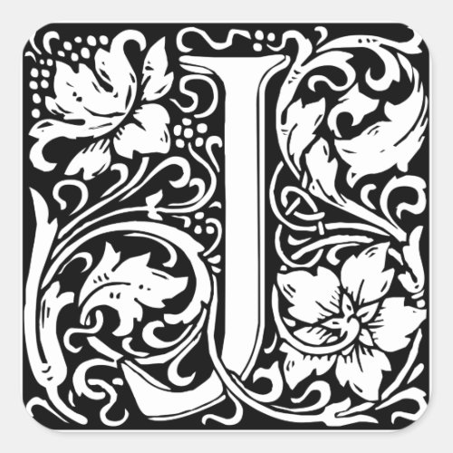 Letter J Medieval Monogram Art Nouveau Square Sticker