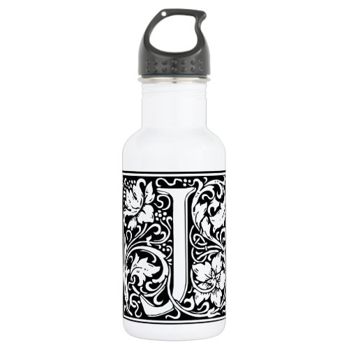 Letter J Medieval Monogram Art Nouveau Stainless Steel Water Bottle
