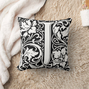 Letter J Medieval Monogram Art Nouveau Throw Pillow