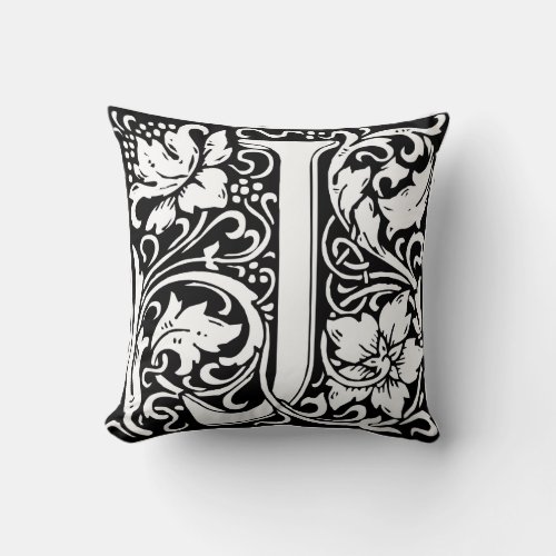 Letter J Medieval Monogram Art Nouveau Throw Pillow