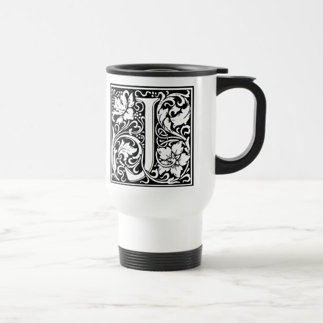 Letter J Medieval Monogram Art Nouveau Travel Mug (Right)