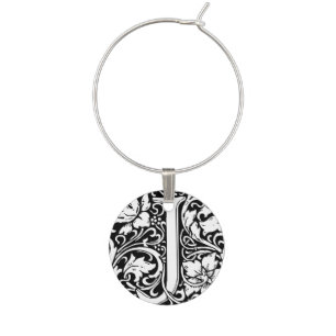 Letter J Medieval Monogram Art Nouveau Wine Glass Charm
