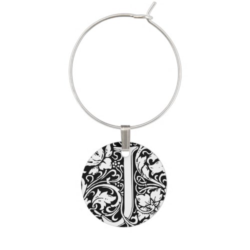 Letter J Medieval Monogram Art Nouveau Wine Glass Charm