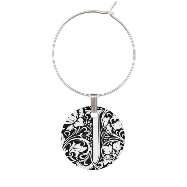 Letter J Medieval Monogram Art Nouveau Wine Glass Charm (Front)