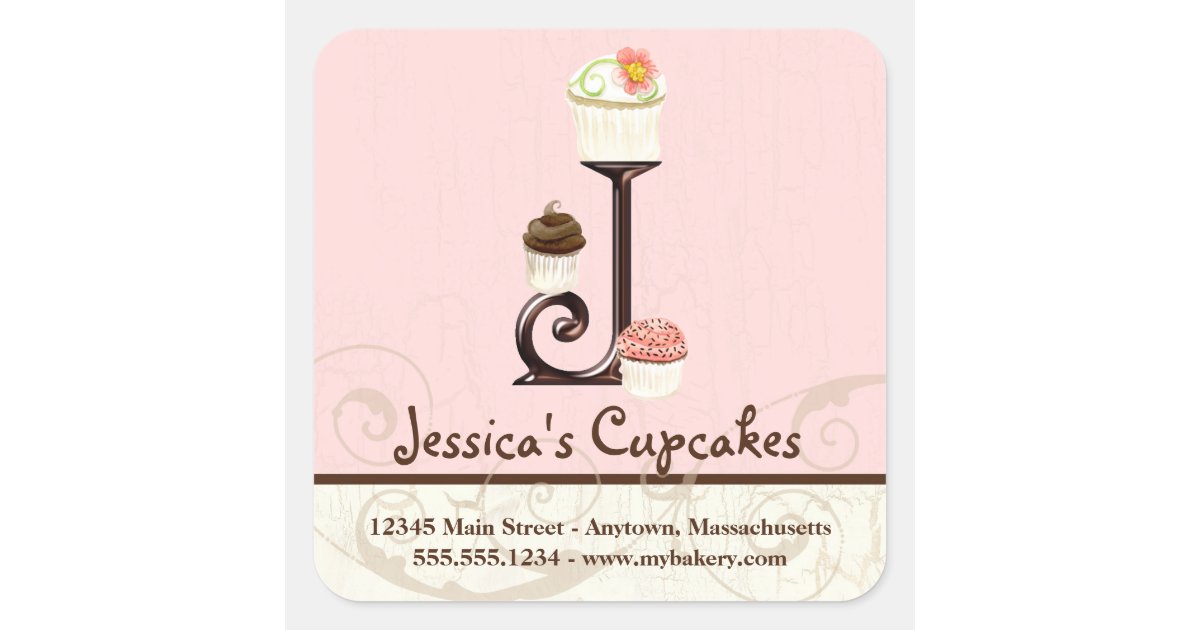 Letter J Monogram Cupcake Logo Business Identity Square Sticker