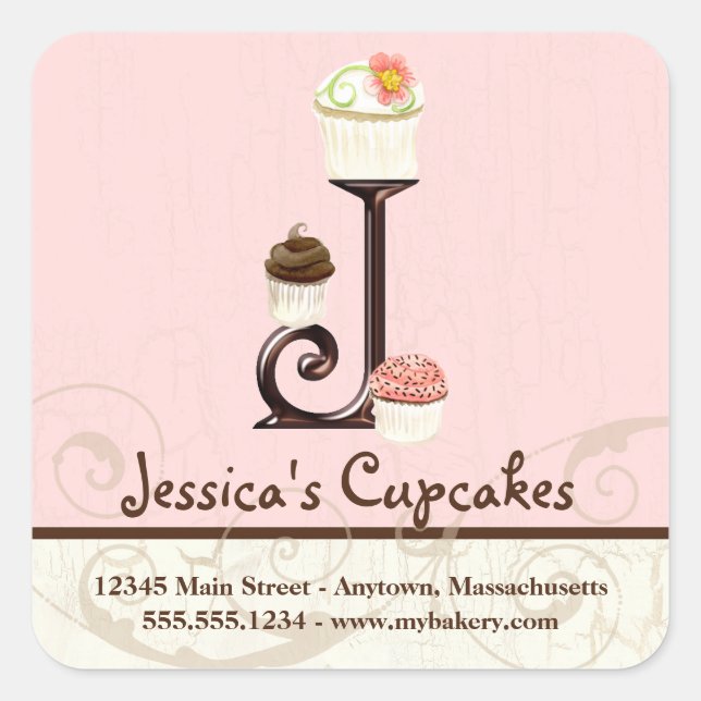 Letter J Monogram Cupcake Logo Business Identity Square Sticker (Front)