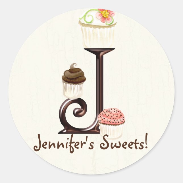Letter J Monogram Cupcake Logo Business Stickers (Front)