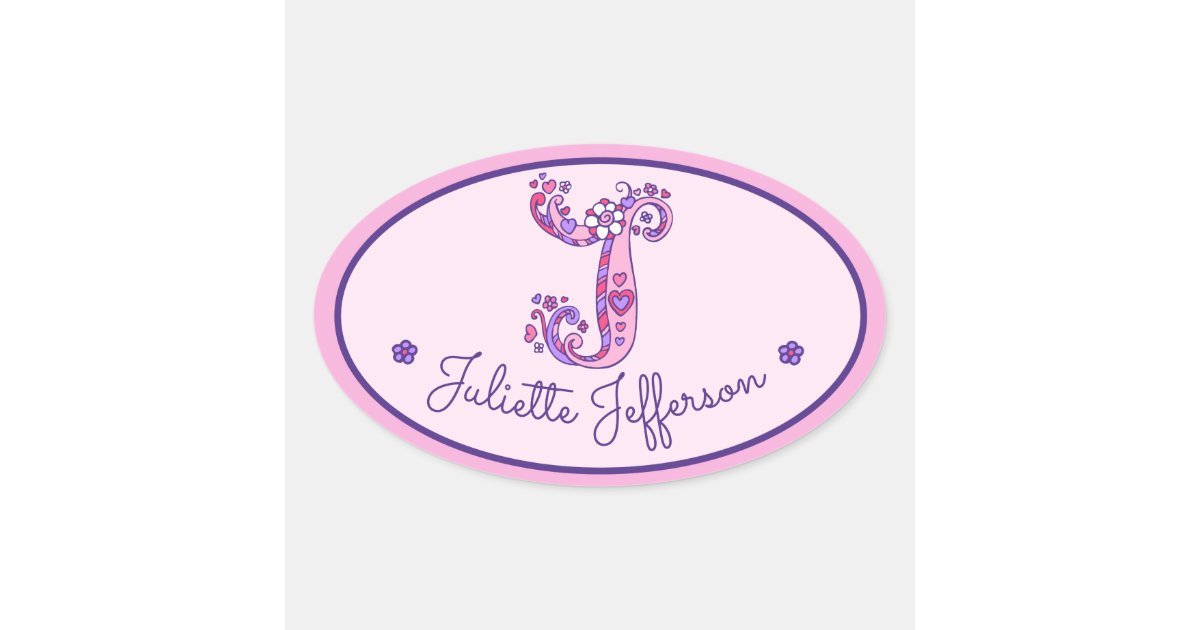 Letter J monogram custom girls name pink stickers
