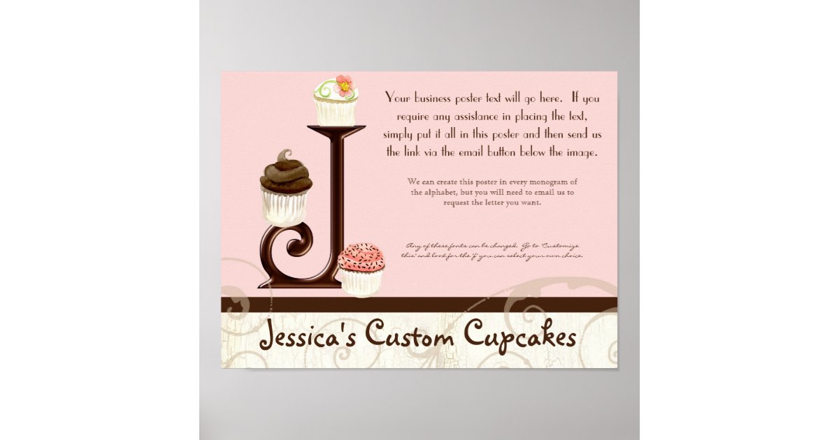 Letter J Monogram Dessert Bakery Business Poster Zazzle