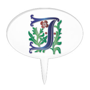 Letter J Monogram Fleur de lis Cake Topper
