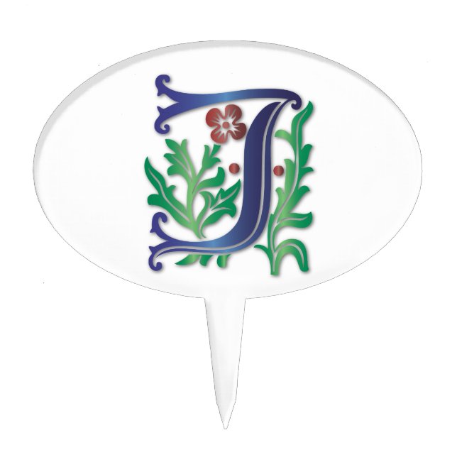 Letter J Monogram Fleur de lis Cake Topper (Front)