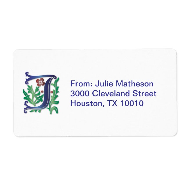 Letter J Monogram Fleur de lis Label (Front)