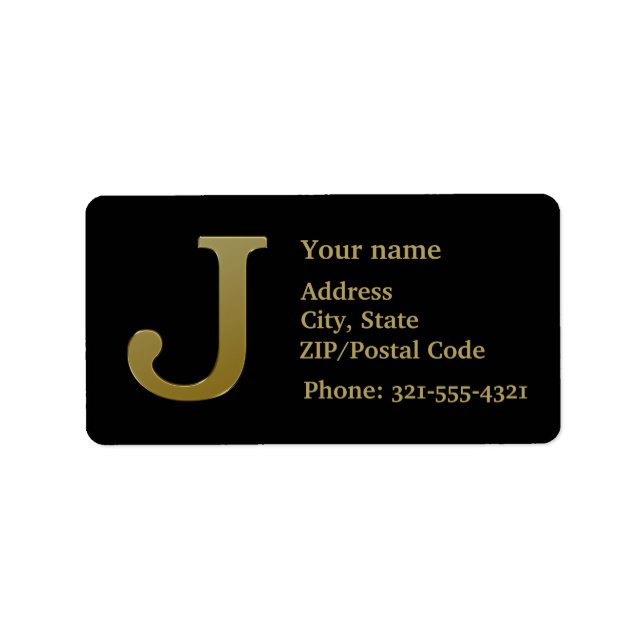 Letter J Monogram Gold Address Label (Front)