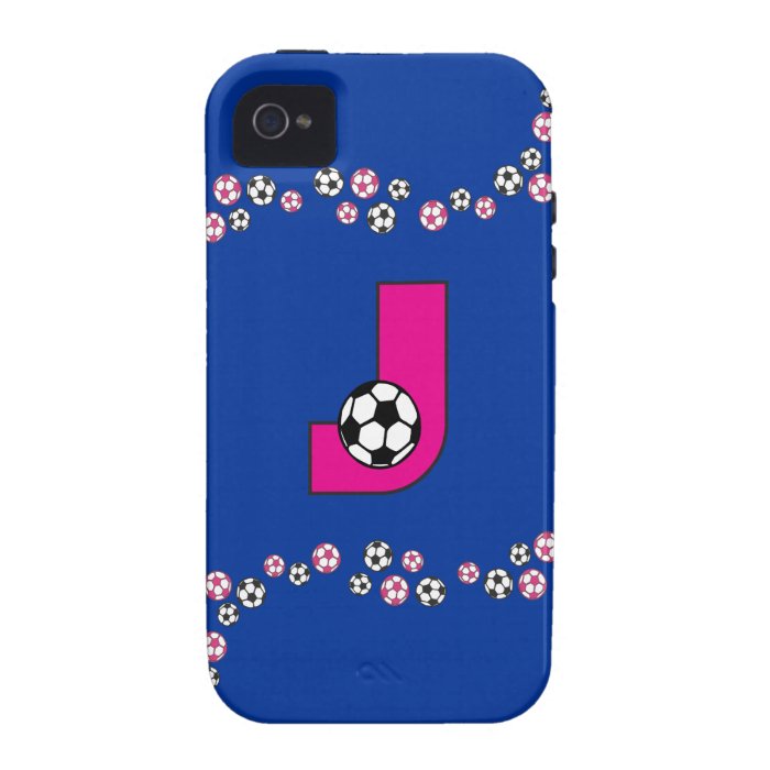 Letter J Monogram in Soccer Pink Case Mate iPhone 4 Cover