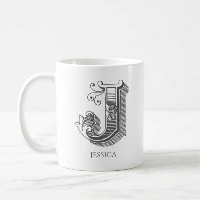 Letter J Monogram Modern Name Coffee Mug (Left)