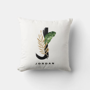 Letter J Monogram Palm Leaves Tropical Throw Pillow