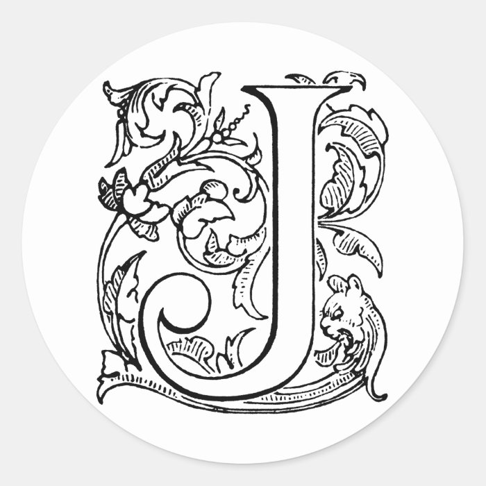 Letter J Monogram Round Stickers