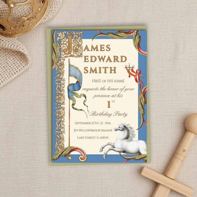 Letter J Royal Medieval 1st Birthday Invitation (Creator Uploaded)