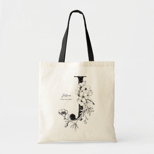 Letter J  Rustic Floral personalized initial Tote Bag