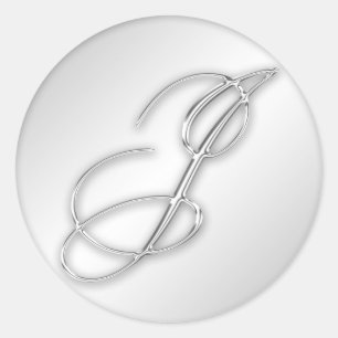 Letter J script initial faux silver monogram favor Classic Round Sticker