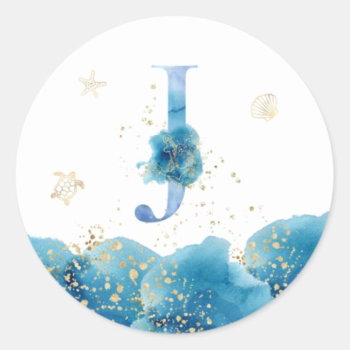   LETTER  J _ Sea Ocean Beach Envelope  Sticker