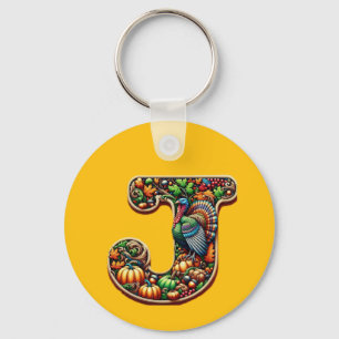 Letter J Thanksgiving style gift  Keychain