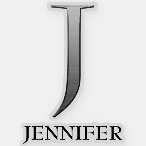Letter J Two_Tone Silver Gray and Name Sticker