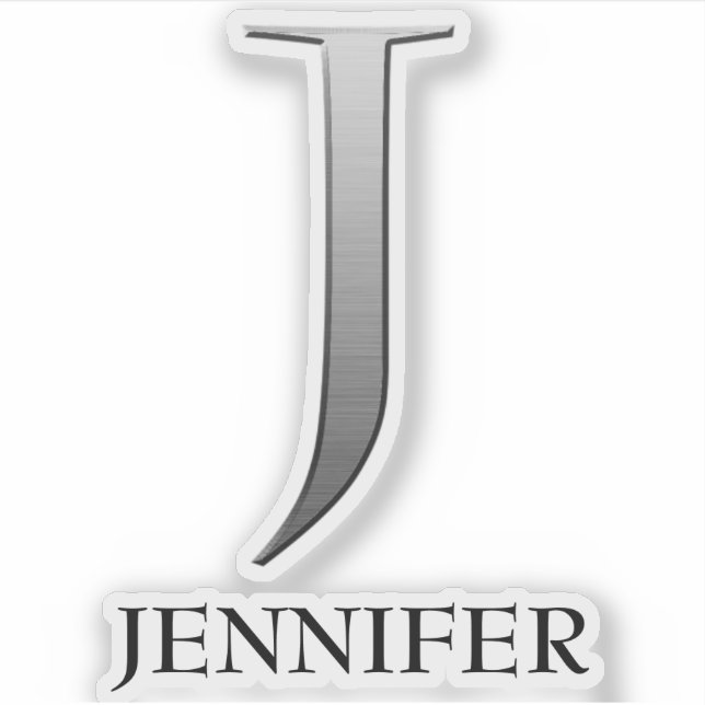 Letter J Two-Tone Silver Gray and Name Sticker (Front)