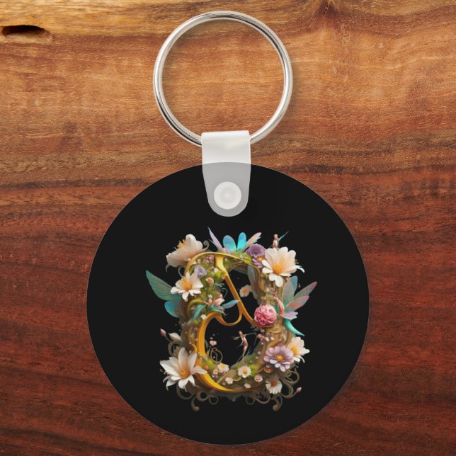 Letter J with butterflies and flowers Keychain (Front)