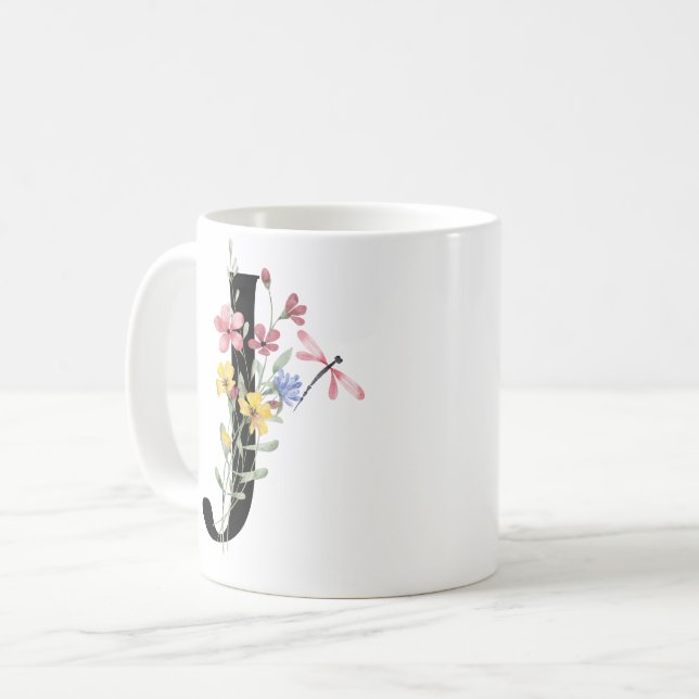 Letter J with flowers Coffee Mug (Front Left)