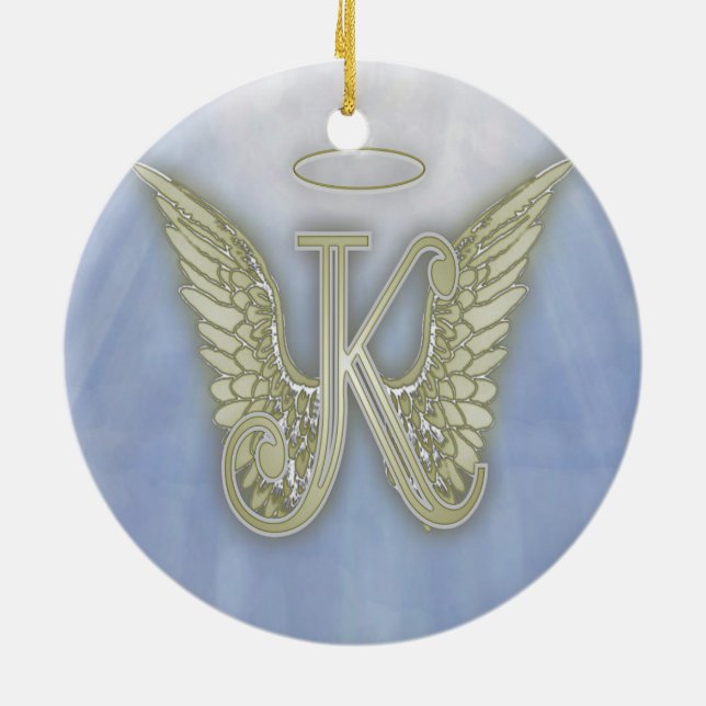 Letter K Angel Monogram Ceramic Ornament (Back)