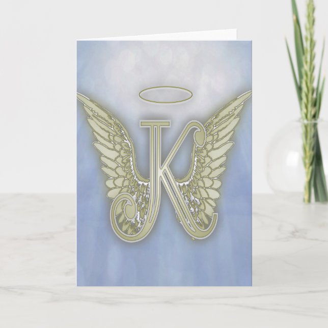 Letter K Angel Monogram Note Card (Front)