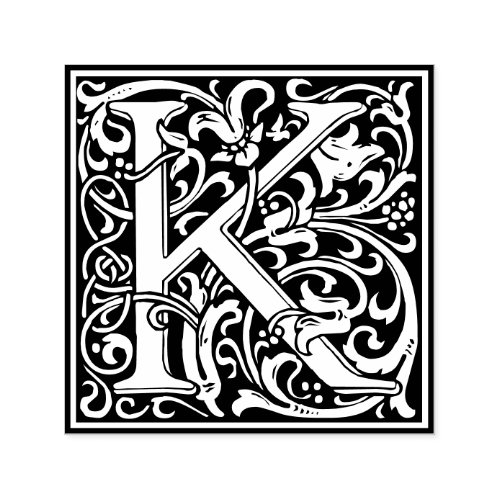 Letter K art nouveau black and white Tile Self_inking Stamp