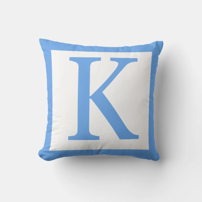 Letter K Baby Blue Border Throw Pillow (Front)