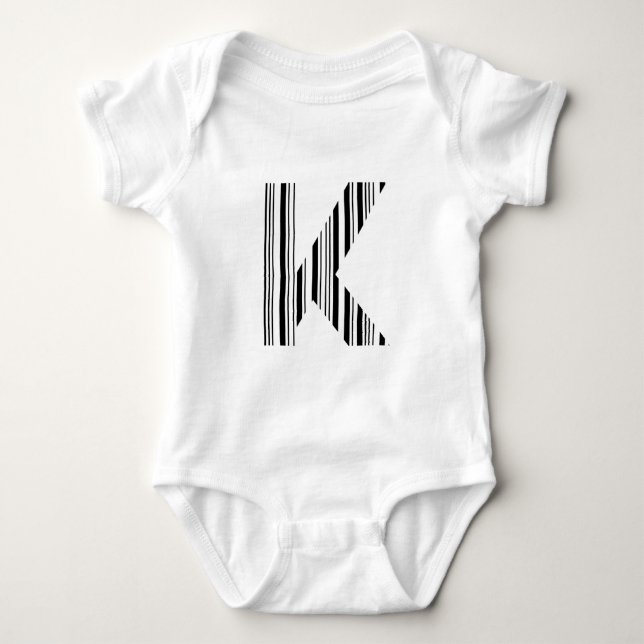 LETTER K BAR CODE First Initial Barcode Pattern Baby Bodysuit (Front)