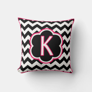 Letter K Black and White Chevron Monogram Throw Pillow