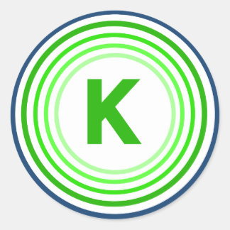 Letter K - Blue + Green Classic Round Sticker