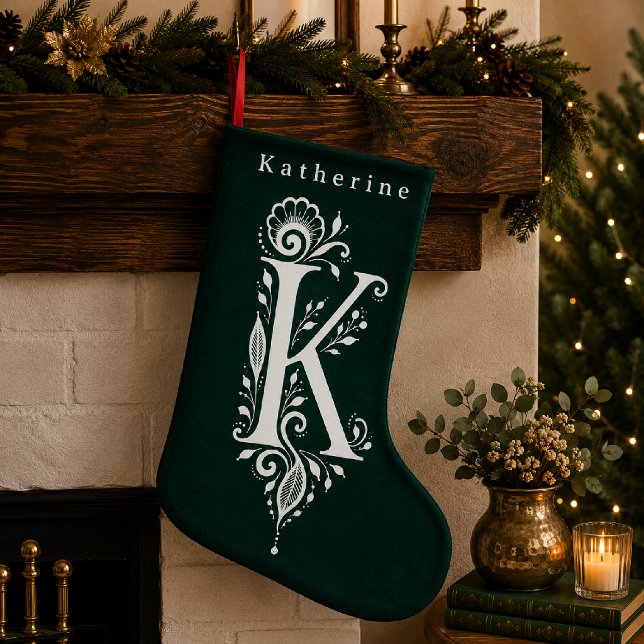 Letter K Botanical Monogram Personalized Stocking (Creator Uploaded)