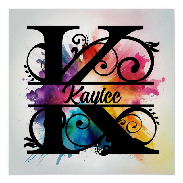 Letter 'K', Bright Rainbow Monogram, Kids Name Poster (Front)