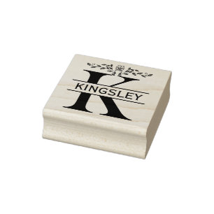 Letter K butterfly Leaves Split Monogram Rubber Stamp