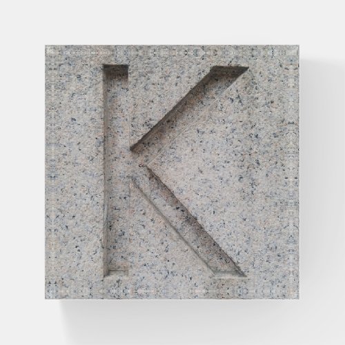 Letter K carved in stone marble Paperweight